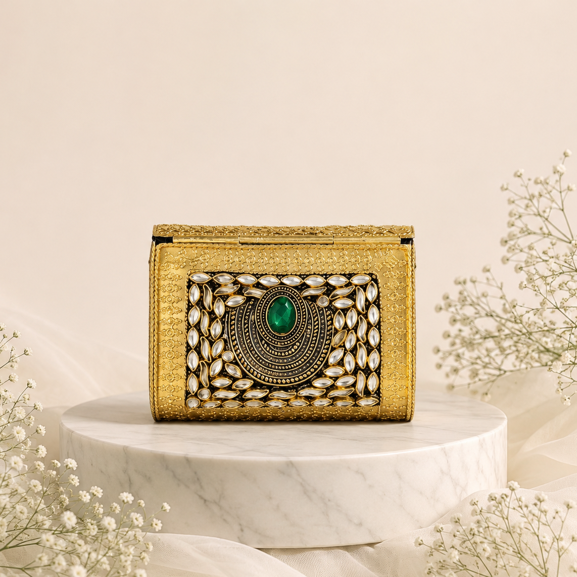 Emerald Kundan Clutch (Small)