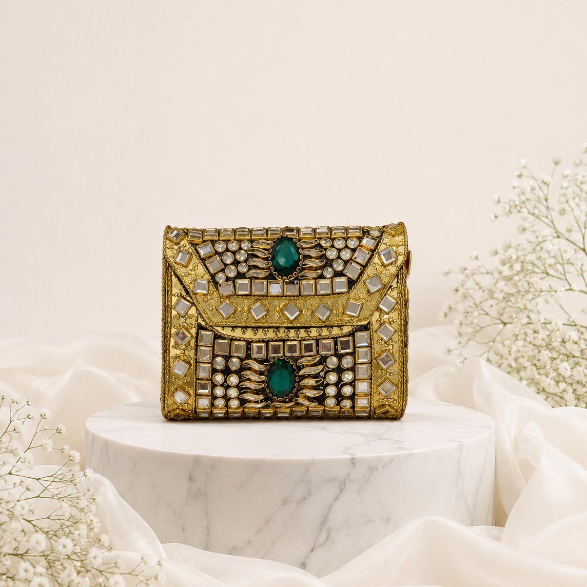 Emerald Kundan Clutch (Small)