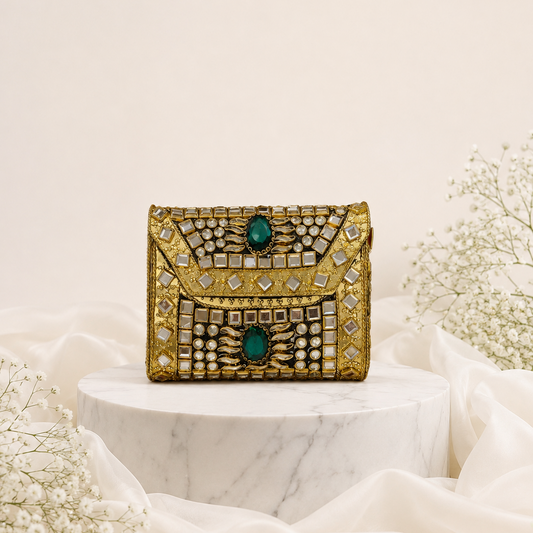 Emerald Kundan Clutch (Small)